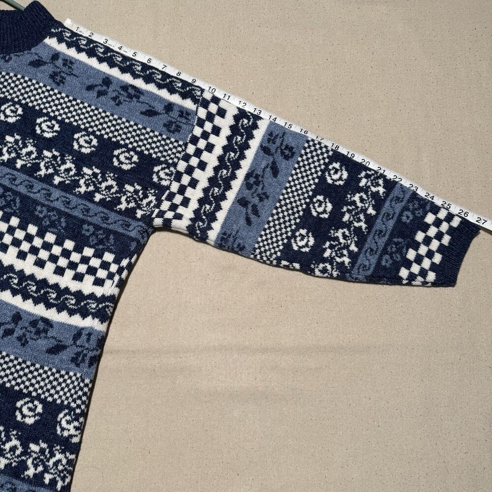 VTG Rose Womens Vintage 80s Nordic Fair Isle Pullover Sweater Size XL Blue White - Picture 4 of 6